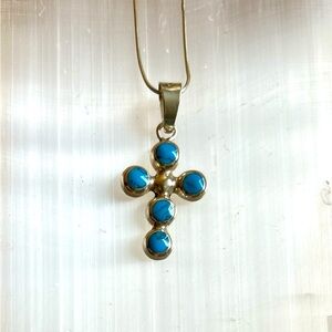 Silver and turquoise cross pendant